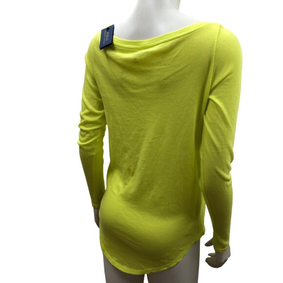 Polo Ralph Lauren Neon Yellow‎ Long Sleeve Scoop Neck Top MD NWT - Picture 5 of 7